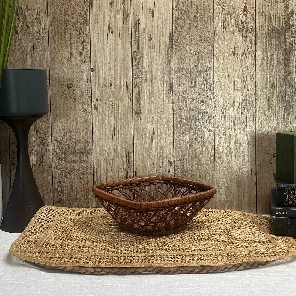 Vintage Woven Wicker Basket | Rustic Farmhouse Catchall Tray | Boho Home Decor
